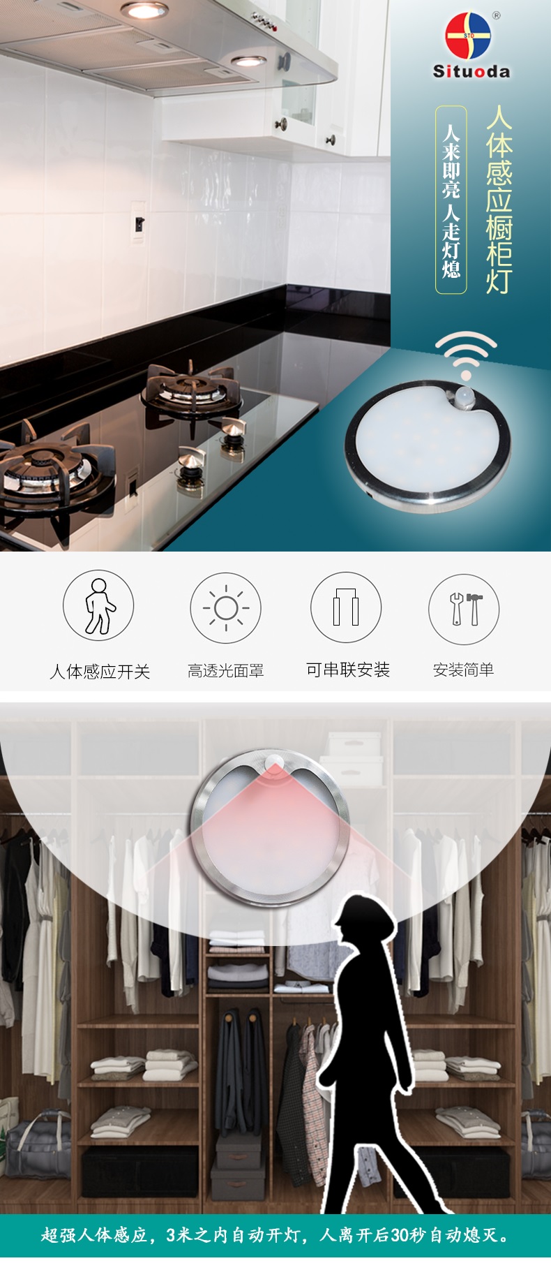 人體感應圓形櫥柜燈